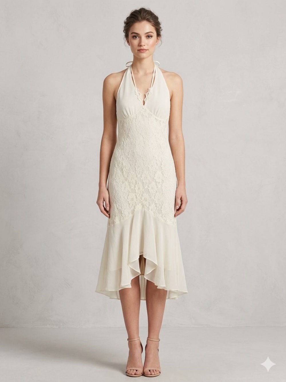 Vintage Lucie Ann II Lace High-Low slip Dress in Cream